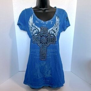 BUCKLE Velvet Stone Cross T-Shirt MEDIUM BLUE